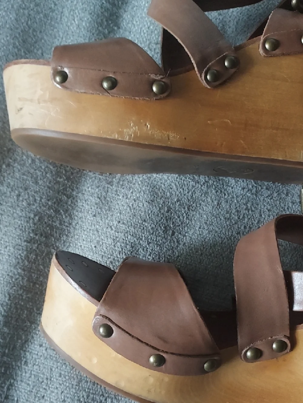 ASH Brown Leather Wooded Platform Wedge Sandals Sz 39/8.5-9